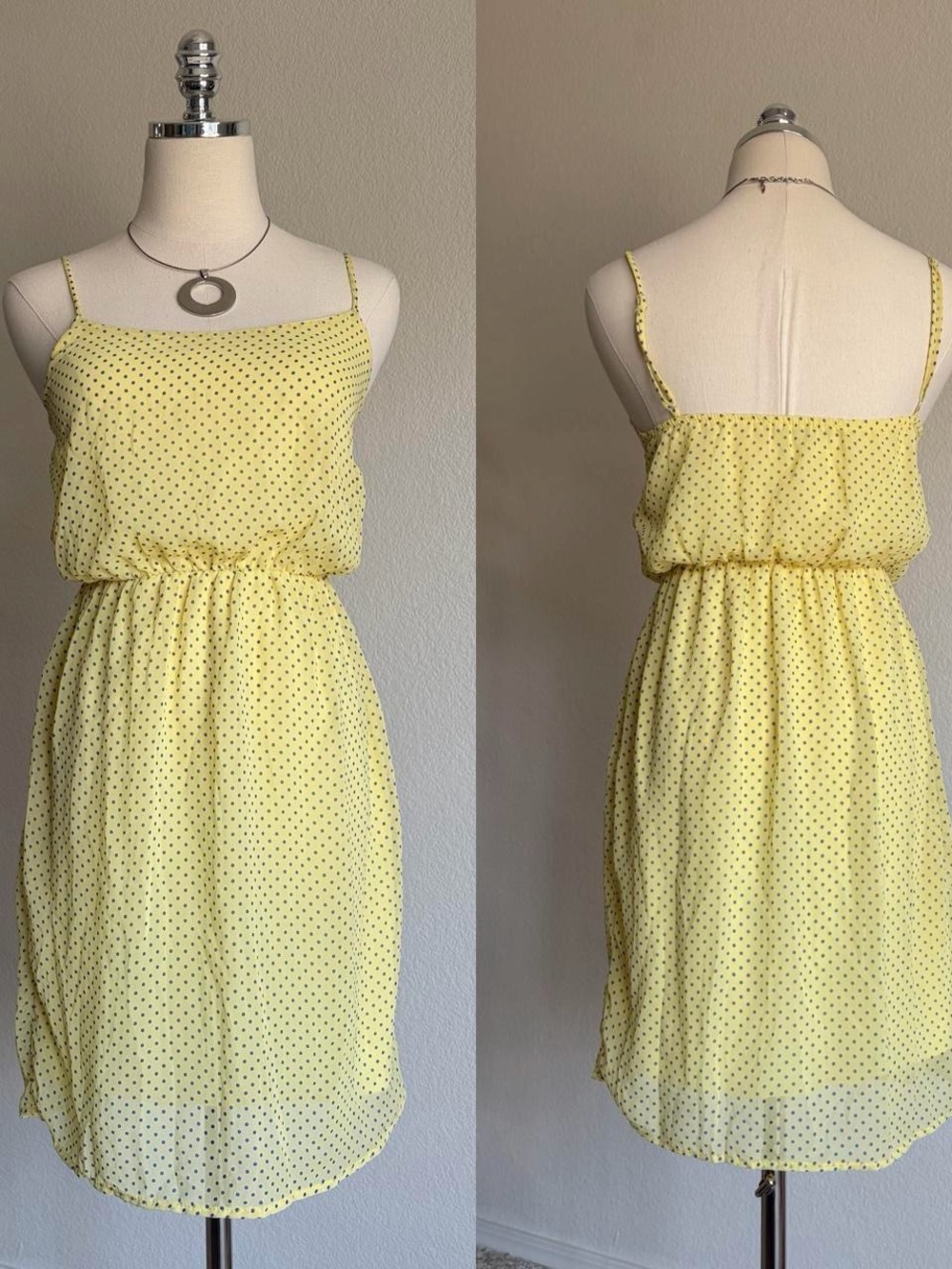 Yellow Polka Dot Spaghetti-Strap Mini Dress